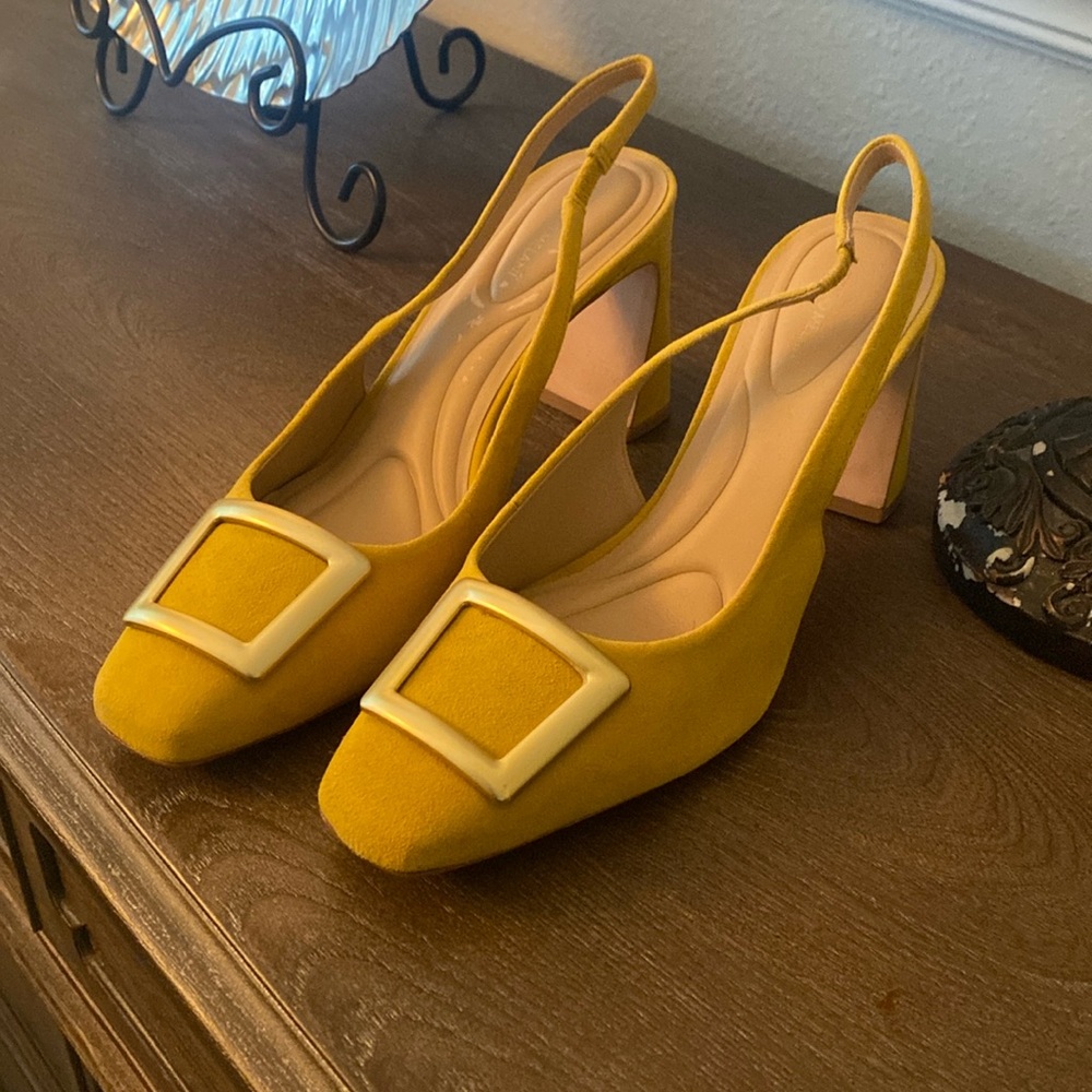 Antonio Melani Elisa Ornament Buckle Detail Suede Slingback Dress Pumps  (NW)